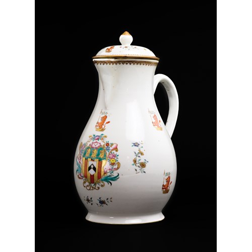Chinese export porcelain armorial pitcher and cover, arms of richardson